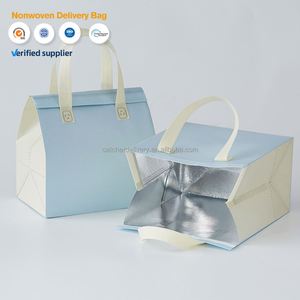 Custom Brand Logo Nonwoven Insulated Food Cooler Bags Disposable Thermal Takeout Bags for Food Cake Drinks Delivery Service - Product Image 1