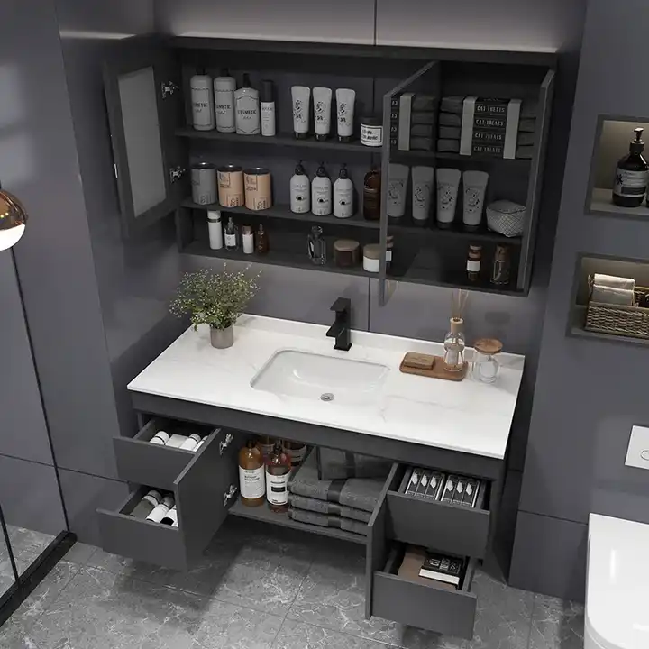 Wall Hanging Luxury Modern Bathroom Vanity Cabinet Set
