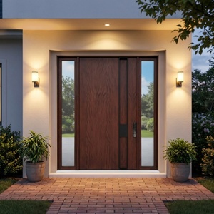 <span class=keywords><strong>Puerta</strong></span> Pivotante de Entrada de Madera Sólida de Roble y Caoba con Acabado Premium, con 2 Paneles Laterales de Madera - Product Image 3