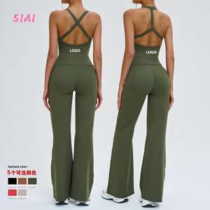 Nouveaux ensembles de yoga et fitness pour femmes, haut de sport ajouré Shockfoor, débardeur croisé, pantalon taille mi-haute, vêtements de Pilates réversibles, grandes tailles - Product Image 4