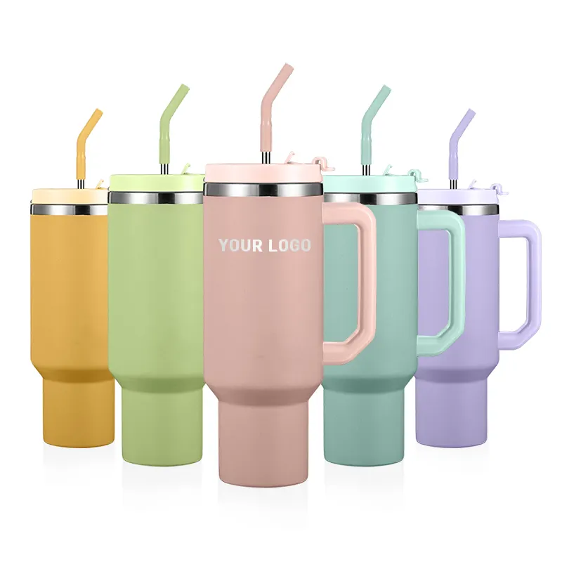 custom factory price vacuum insulated stainless steel 40oz tumbler cup travel tumbler cup with handle straw lid