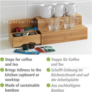 Bamboo <b>Tea</b> Storage <b>Box</b> Drawer Style Spice Rack Desktop Organizer With Compartments For Kitchen Use - Product Image 5