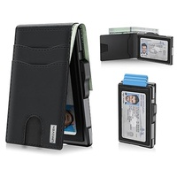 Dompet Kartu Kredit Minimalis Tipis PU RFID Serat Karbon dengan Penutup Jendela ID Transparan