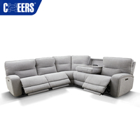 MANWAH CHEERS Sofá seccional reclinable eléctrico gris de tela de lujo de 5 plazas con salida de CA y Puerto USB para muebles de sala de estar
