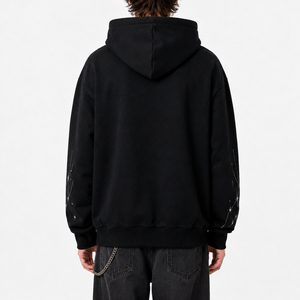 Felpa con Cappuccio Nera Oversize da Uomo con Zip e Grafica <span class=keywords><strong>Ragno</strong></span> in Strass, Stile Gotico Y2K Streetwear Pesante - Product Image 3