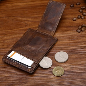 Men's Retro Crazy Horse Leather Wallet with Open Closure Slim Short Length Card Holder Featuring Money Clip and Front <b>Pocket</b> - Product Image 6