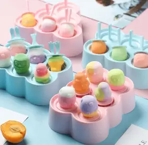 Moldes de hielo Pop de silicona para la familia, bandeja de helado de fácil liberación, soporte para niños, diseño de Mini animales bonitos