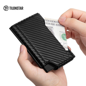 TILONSTAR TVC506 Nouveau Style Logo Personnalisé Cadeau d'Affaires Aluminium Pop up Fibre de Carbone Cuir Porte Carte Bancaire pour Homme - Product Image 4
