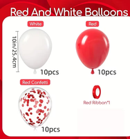 Ensemble de 30 ballons rouges et blancs - Ballons en latex avec confettis rouges et blancs, adaptés aux anniversaires, mariages, fiançailles