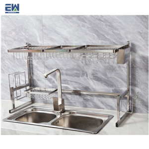 Étagère à vaisselle pour évier Étendoir à vaisselle à 2 niveaux Organisation <span class=keywords><strong>de</strong></span> cuisine sur pied Supports <span class=keywords><strong>de</strong></span> rangement - Product Image 2