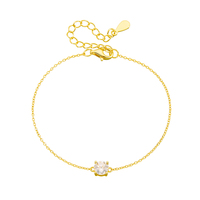 Joyería al por Mayor, Pulsera Geométrica Redonda de Plata de Ley 925, Chapada en Oro de 14K, con una Sola Piedra de 5 mm, Estilo Clásico