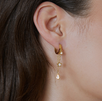 Boucles d'oreilles tendance en acier inoxydable plaqué or PVD 18 carats, motif étoile à cinq branches et goutte d'eau, avec chaîne et pampille, de haute qualité, pour le commerce transfrontalier
