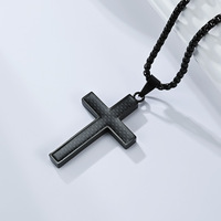 Kalung Liontin Salib Yesus Serat Karbon Sederhana Kristen, Baja Anti Karat, Perhiasan Fashion untuk Pria, Grosir, Religius