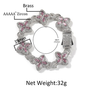 Bracciale da <span class=keywords><strong>Uomo</strong></span> Stile Hip Hop Rap con Ciondolo a Quadrifoglio, Zirconi 5A <span class=keywords><strong>Colorati</strong></span> Fatti a Mano, Diamanti CZ, Bracciale Cool per Donna - Product Image 5