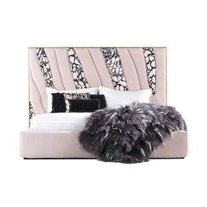 Nuevo diseño moderno de lujo estilo italiano estampado de leopardo cuero cama trasera Simple de gama alta Villa dormitorio de lujo cama doble para el hogar - Product Image 1