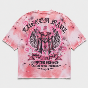 Oversized Tshirt Custom Mens 300gsm T-shirt 100% Cotton <b>Pink</b> Sun Faded <b>Spray</b> Paint Boxy Fit Heavyweight Distressed t Shirt - Product Image 2
