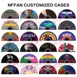 Abanicos de mano de bambú plegables grandes personalizados al por mayor con sonido Clack para tela UV resplandor Raves - Product Image 6