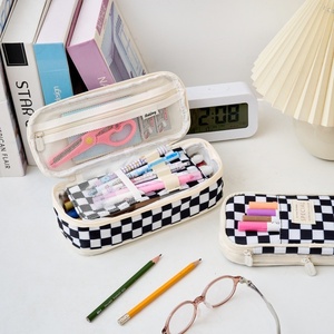 Nouvelle Arrivée Transfrontalière : Trousse à Crayons à Motif Écossais Grande Capacité, Organisateur de Bureau pour Étudiants, Double Fermeture Éclair, École et Bureau - Product Image 5