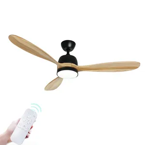 52 Inch IP44 Waterproof Wood 3 Walnut Blades 6 Speeds Timing LED Ceiling Fan With Remote Control For Patios Bedroom Living Room