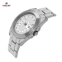 Montre à quartz de luxe BELBI pour homme, cadran en verre minéral, résistance à l'eau 3ATM, boîtier et bracelet en alliage de zinc, fermoir papillon