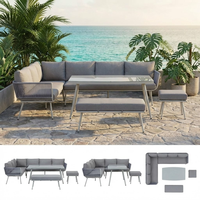 Ensemble de canapés d'extérieur modernes en forme de L, écologiques, durables, en métal, pour appartement, jardin, balcon, cour, parc