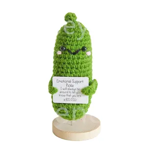 Mini Funny Positive Cucumber Knitted Wool Positive Potato Crochet Doll with Positive Card for Cheer Up Gifts Party Decorations