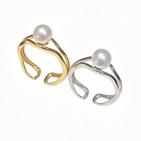 Bague en argent avec perle naturelle d'eau douce de 6-7 mm, ronde, non parfaite, de qualité supérieure, bicolore argent et or, pour femme, vente en gros