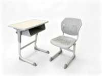 Ensemble bureau et chaise d'étudiant moderne et réglable avec siège ventilé, rangement pour livres et réglage en hauteur pour salle de classe