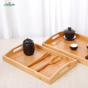 Plateau en bois de bambou, plateau rectangulaire en bois massif pour la maison, plateau à thé, plateau à tasses à eau - Product Image 3