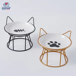 Bol pour chat en céramique bol pour chien à pattes hautes anti-renversement motif vertical bol d'eau pour animaux de compagnie