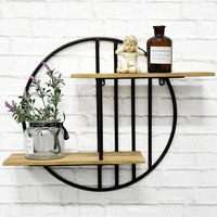 Luckywind Rustique En Bois En Métal Étagère D'angle Murale, Personnalisé À 2 Niveaux Ferme Ronde En Métal Et Bois Mdf Étagère Murale Décorative