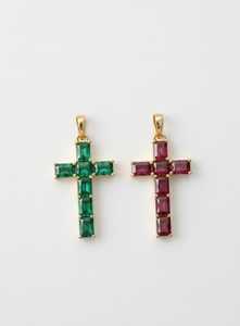 14KT Gold Emerald Cut Octagon <b>Cross</b> Charm <b>Pendant</b> with Lab Grown Emerald IGI Certified for Women & Children - Product Image 4