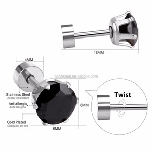 <b>Cheap</b> Old Fashion Model Stainless Steel Screw Plug Stud Earrings Triangle <b>Crystal</b> Obsidian Fashion Earring Wholesale - Product Image 4