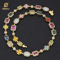 Collier chaîne personnalisé 10 mm avec pierres CZ géométriques arc-en-ciel, multicolore, croix, rondes, ovales, en pierres synthétiques, pour femmes et hommes