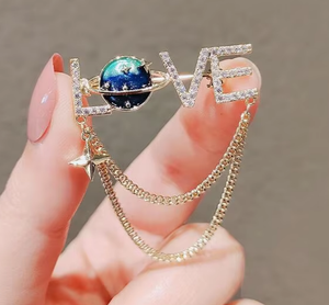 2023年流行の愛タッセルピン襟ブローチ女性用ライト防止合金バックルカーディガンスーツアクセサリーマジックスタークリスタルパール - Product Image 4