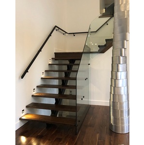 Escalier flottant droit moderne en <span class=keywords><strong>bois</strong></span> massif pour intérieur avec rampe en <span class=keywords><strong>verre</strong></span> trempé - Product Image 2