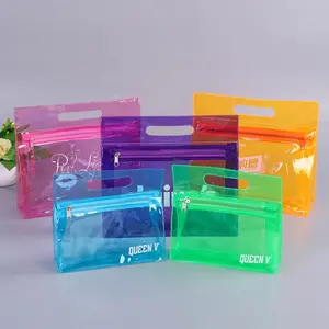 Custom logo candy color PVC waterproof wash travel zipper makeup cosmetic pouch bag