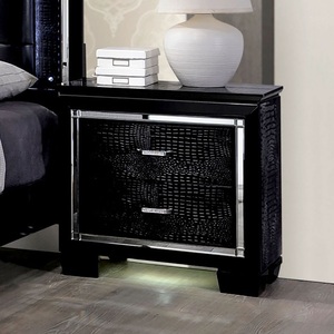 Contemporary Black Nightstand With <b>LED</b> Light <b>Mirror</b> Drawer Bedroom Furniture - Product Image 2