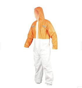 <span class=keywords><strong>Combinaison</strong></span> bi-ton jetable <span class=keywords><strong>Combinaison</strong></span> Bande réfléchissante Orange Style géologue Haut Demi-fond blanc Demi-protection Poussière Liquides - Product Image 1