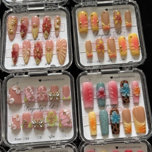 Faux ongles en acrylique <span class=keywords><strong>de</strong></span> luxe faits à la main sur mesure, à presser, avec colle, forme carrée moyenne, couvrance totale, marque privée, vente en gros - Product Image 1