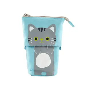 High Quality Animal Cat Scalable Pencil Case High Quality Canvas Pencil Case Big Capacity Pencil Pocket Stationery Makeup Bag