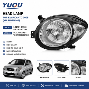 Faro Anteriore per <span class=keywords><strong>Kia</strong></span> <span class=keywords><strong>Picanto</strong></span> 2008 OEM L92101-07700 R92102-07700, Cornice <span class=keywords><strong>Nera</strong></span>, Riflettore Bianco, Gruppo Ottico Anteriore - Product Image 1