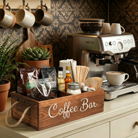 Organisateur de station à café avec petits séparateurs amovibles, rangement en bois pour accessoires de bar à café, panier porte-capsules Kcup