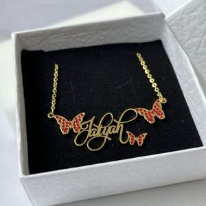 Collier personnalisé YB avec plaque nominative et zircon coloré, collier papillon personnalisé en acier inoxydable - Product Image 2