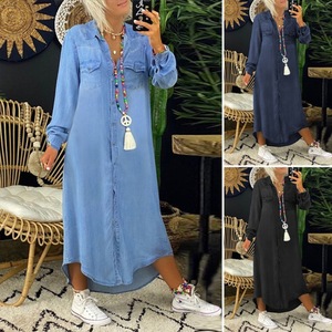 <span class=keywords><strong>Vestido</strong></span> <span class=keywords><strong>Camisero</strong></span> de Mezclilla para <span class=keywords><strong>Mujer</strong></span>, Estilo Vintage, Lavado, Manga Larga, Informal, para Primavera y Otoño - Product Image 2