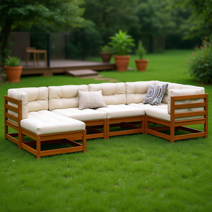 Ensemble de canapés de jardin D0100H5442X en bois de pin massif, marron, avec coussins, meubles d'extérieur durables - Product Image 2