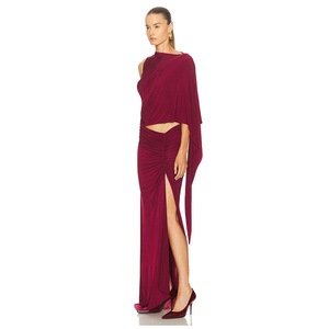 Nouvelle robe de <span class=keywords><strong>soir</strong></span>ée longue en satin à une épaule avec manches drapées <span class=keywords><strong>pour</strong></span> femmes - Product Image 3