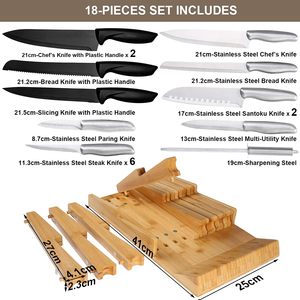 Bloc à couteaux en bambou pour tiroir, pour 16 couteaux (couteaux non inclus), organisateur de rangement détachable et lavable pour couverts de cuisine - Product Image 6