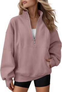 Sweat à capuche oversize en polaire écossaise pour femme, coupe quart de zip, coupe-vent écologique, idéal pour l'entraînement hivernal - Product Image 3