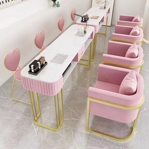 Table de manucure rose GLASGLOW, table à ongles de salon, style français moderne, mobilier de salon de beauté, plateau en verre, table à ongles blanche de spa - Product Image 2